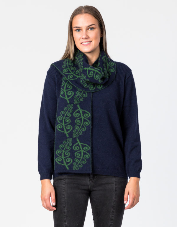 Koru Scarf in navy and emerald