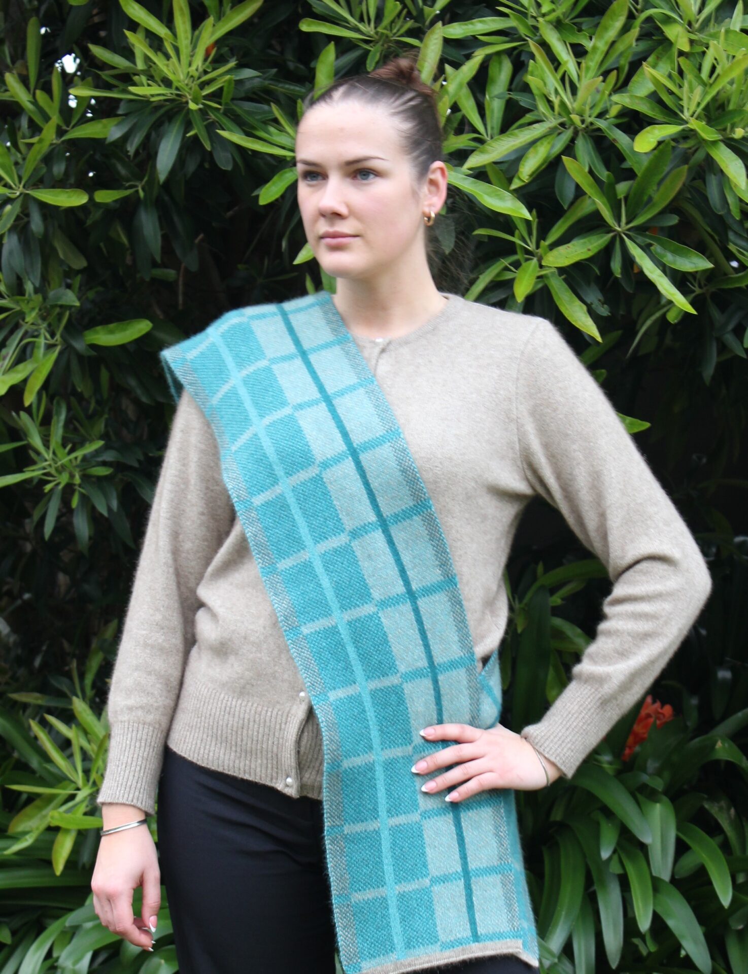 Possum Merino Plaid Scarf in Aqua