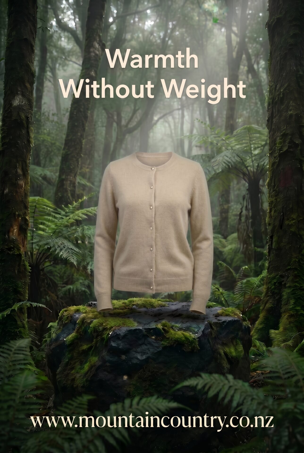 Possum Merino Pearl Crew Neck Cardigan in Natural - Chost image
