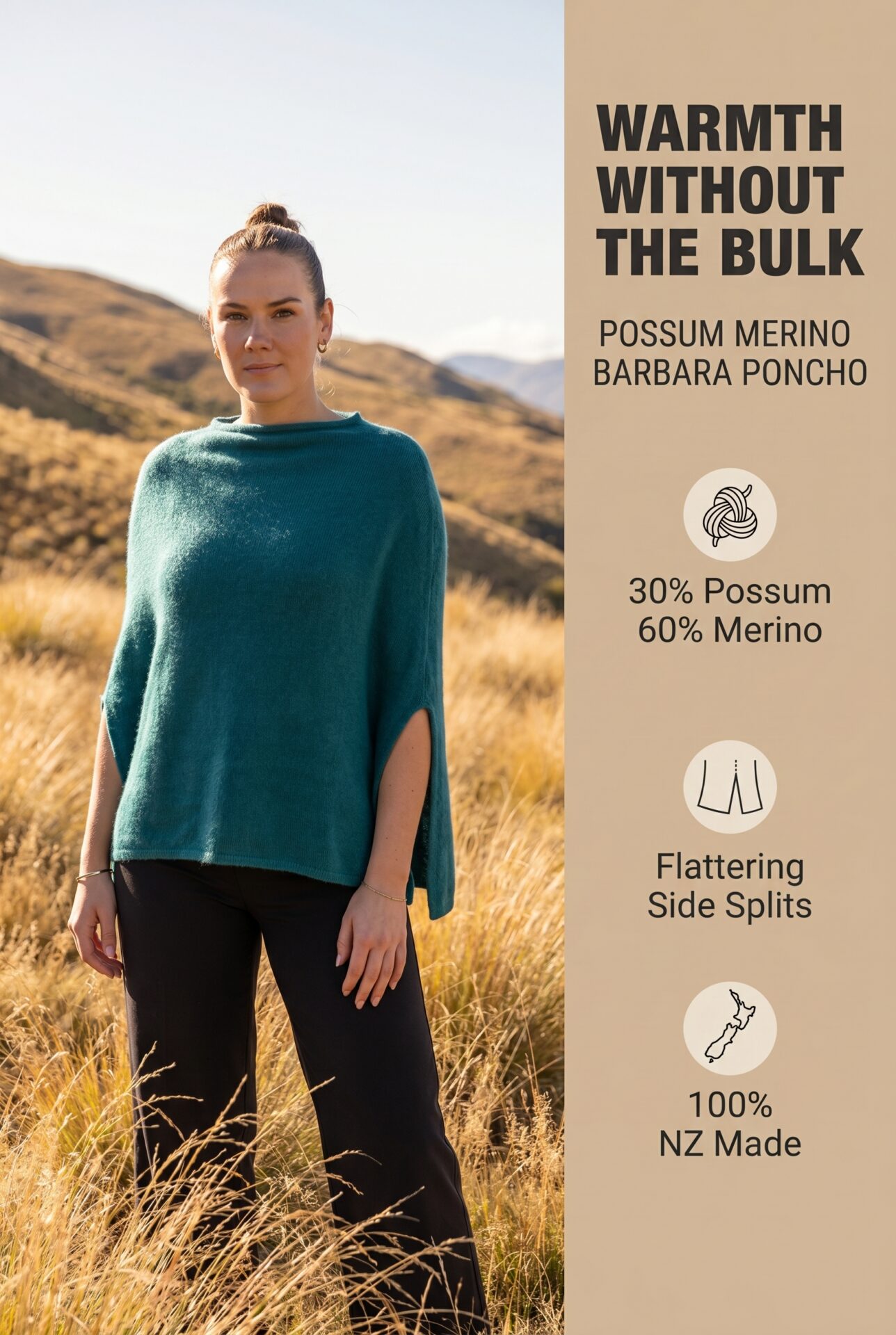 Lake Blue Barbara Poncho and garment details